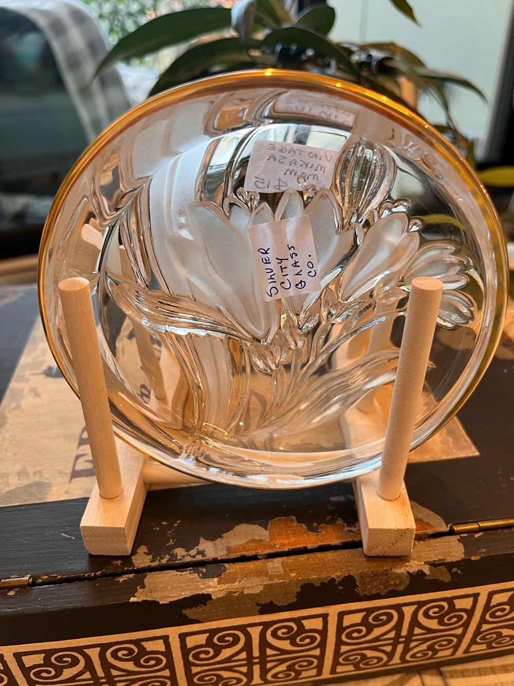 Silver City Glass Mikasa Vintage Frosted Crystal Plate Gold Rimmed 1980s